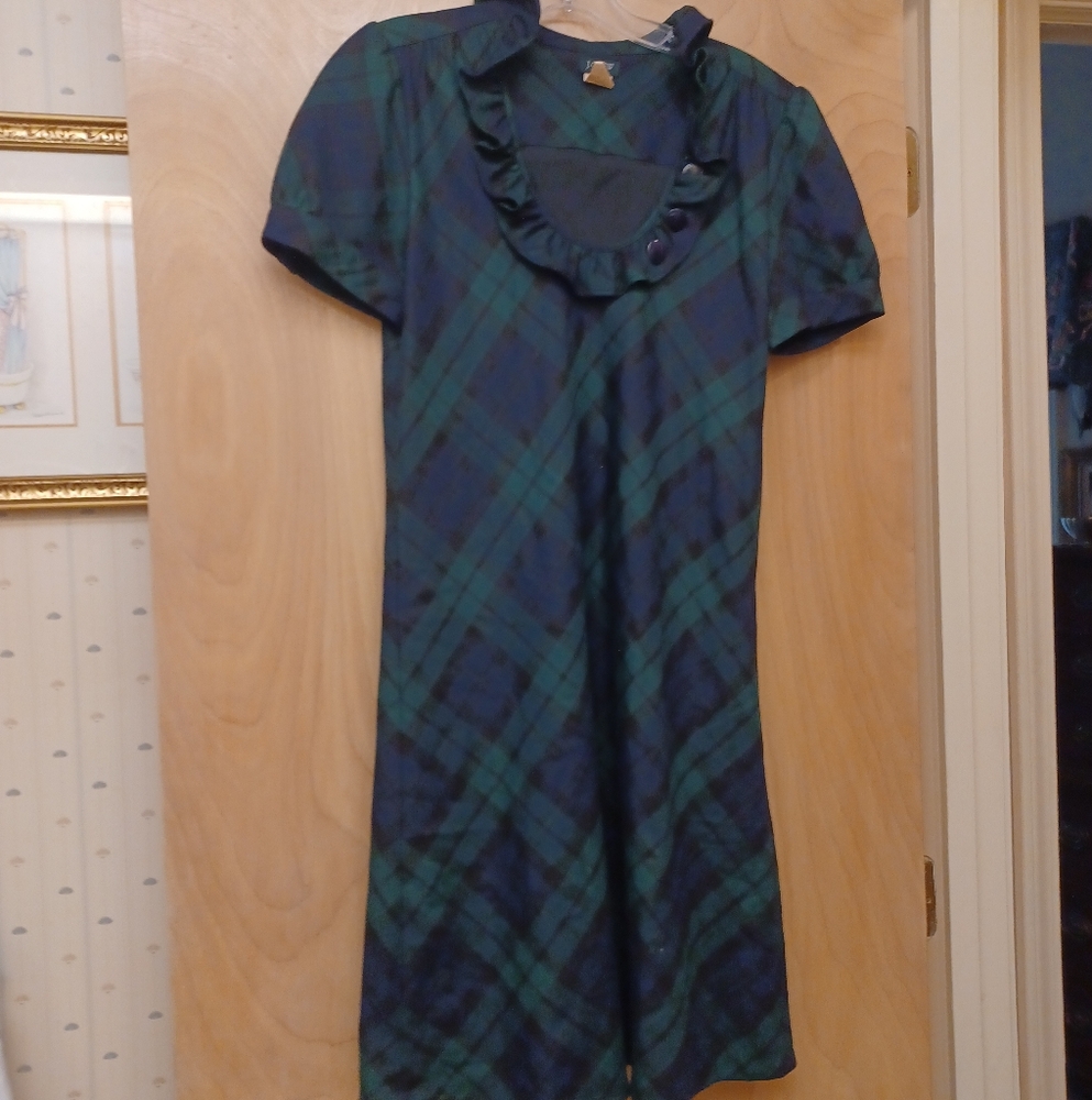 J.Crew Green Black Plaid Button Wool blend dress Sz 2